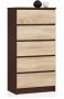 Комод K60, 5 ящиков, коричневый/дубовый, 60 × 121 × 40 см