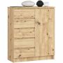 Комод K80, 1 дверца и 5 ящиков, Дубовый, 80 × 97 × 35 см