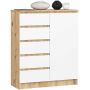Комод K80 1D 5SZ, 1 дверца, 5 ящиков, коричнево-белый, 80 × 97 × 35 см