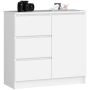 Комод K80 JERRY, 1 дверца, 3 ящика, белый, 80 × 77 × 35 см