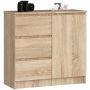 Комод K80 JERRY, 1 дверца и 3 ящика, Дубовый, 80 × 77 × 35 см