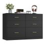 VASAGLE CUSTOS Chest of Drawers, 6 Drawers, Black, 40 × 78 × 119 cm