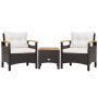 Compact outdoor furniture set with removable cushions, 2 chairs and table, brown