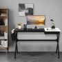 Computer desk, 1 drawer and storage box, Black/natural, 119.38 × 73.66 × 59.69 cm