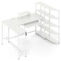 Computer desk, Corner, With 5-tier shelf, White, 160 × 108 × 109.5 cm