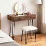 Vanity table, 2 drawers, with mirror and stool, Brown, 80 × 76 × 40 cm