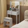 Vanity table, with mirror and stool, White, 64 × 132 × 40 cm