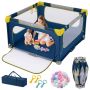 Baby Playpen, 50 Balls, 4 Pull Rings, Blue, 127 × 127 × 72.5 cm