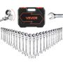 Taipuvapäinen yhdistetty räikkäavainsarja VEVOR JH0024-1, 24 osaa, 8–19 mm ja 1/4–3/4 tuumaa, 35 × 26 × 11 cm