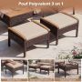 Outdoor furniture set, 5 pieces: 2 armchairs, 2 poufs and a table, Brown, 60.5 × 60 × 73 cm