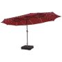 Outdoor umbrella, double-sided, 48 LED lights, red, 470 × 280 × 251 cm