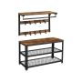 Shoe bench with wall hanger, brown/black