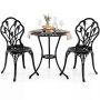 Cast aluminum outdoor garden furniture set, table with 4.5 cm umbrella hole, 2 chairs, tulip pattern
