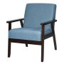 Linen Accent Chair with Wooden Armrest, Blue