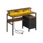 Desk with drawers and charging station 120x55x90cm., brown/black