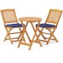 Wooden outdoor chair set with padded cushions, 3 pcs., acacia
