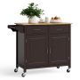 Wooden kitchen trolley with wheels, 2 drawers, brown color
