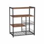 Industrial style kitchen shelves with mesh baskets