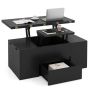 Lifting coffee table with 4 stools and hidden compartment, black
