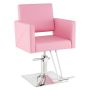 Padded hair styling chair with 360° rotation mechanism, pink