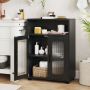 Bathroom cabinet, 1 door, 1 shelf, Black, white and natural, 60 × 83 × 30 cm