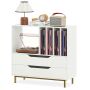 Turntable cabinet, 2 drawers and 4 vinyl compartments, White, 91 × 87 × 36 cm