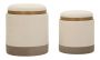 Pouf set, 2 pcs. with trays, Brown/white, Ø 40 × 47 cm and Ø 34 × 40 cm