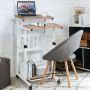 Adjustable height computer desk, 4 casters, 2 brakes, Oak, 55.88 × 53.34 × 68.58–97.79 cm