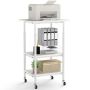 Adjustable height printer stand with casters, white
