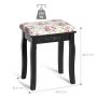 Rose patterned upholstered stool, MDF and pine wood, black