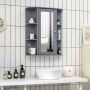 Wall-mounted bathroom cabinet with mirror, 6 shelves, 2 compartments, 59.69 × 71.12 × 16.51 cm