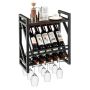 Wall-mounted wine rack, 10 bottles, 12 glasses, 50.8 × 59.69 × 26.67 cm