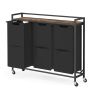 VASAGLE laundry trolley, 3 compartments, Black/brown, 93 × 93 × 32 cm