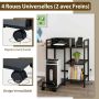 Printer stand, 3-tier mobile with charging station, 63.5 × 72 × 40 cm