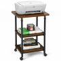 Printer stand, 3-tier, adjustable, black, 49 × 67/77 × 40 cm
