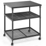 Printer Stand, Three-Shelf, with Casters, Black, 59.69 × 50.8 × 68.58 cm