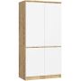 Vaatekaappi AKORD Furniture Factory S90, 4 ovea ja 4 hyllyä, ruskea ja valkoinen, 90 × 180 × 51 cm