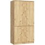 Vaatekaappi AKORD Furniture Factory S90, 4 ovea ja 4 hyllyä, ruskea, 90 × 180 × 51 cm