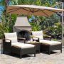 Patio furniture set, 5-piece with 2 poufs, White, 63.5 × 61 × 73.66 cm