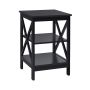 Three-tier bedside table with X-shaped structure, black, 40x40x61 cm, 8 kg