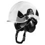 Industrial ABS helmet with visor and earmuffs, 6-point suspension, ventilated, for construction