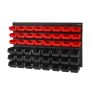 Wall-mounted plastic storage boxes for tools, set of 48 boxes, black-red