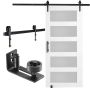 Wooden and glass sliding barn doors, 42x84" with hardware