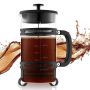 French press for coffee, 1 L borosilicate glass, stainless steel filter, silver