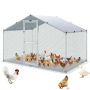 Large Metal Chicken Coop with Run, Waterproof Roof, 6.6x9.8x6.6 Feet, Silver Aviary for Birds