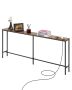 Narrow Console Coffee Table with Metal Frame and Electrical Outlets, 70.9 inches