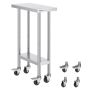 Stainless Steel Work Table, 24x12x38 Inch, 3 Height Levels, with Casters, Silver