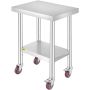 Stainless Steel Work Table with Wheels, 24x18x34 Inch, Silver
