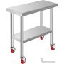 Stainless Steel Commercial Kitchen Workbench, 30x12 Inch, with Casters and Adjustable Shelf
