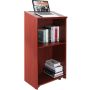 Wooden podium stand with shelves and casters, 47 inches, brown